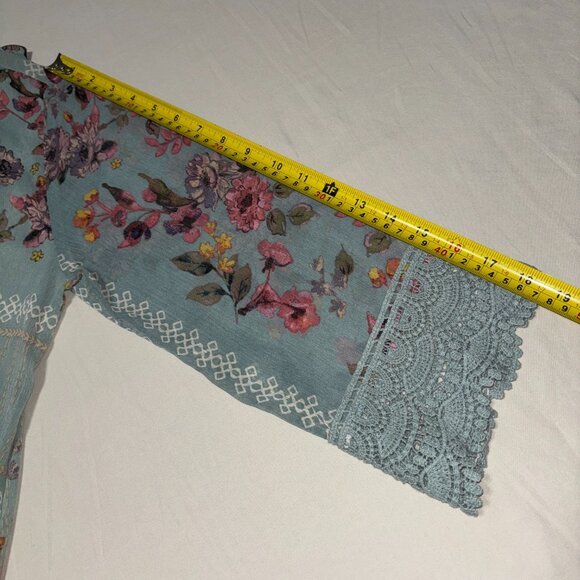 Rewind Floral Kimono Cardigan Small Sage Green Crochet Lace Boho Semi-Sheer - Picture 11 of 11